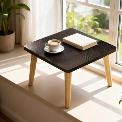 Small Square Coffee Table Black Low Side Table for Living Room Bedroom Balcony