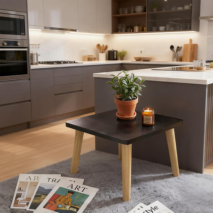 Small Square Coffee Table Black Low Side Table for Living Room Bedroom Balcony