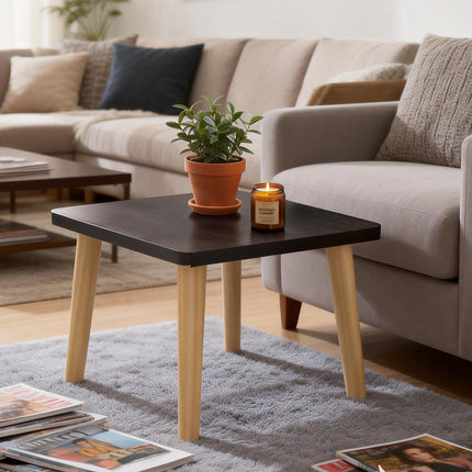 Small Square Coffee Table Black Low Side Table for Living Room Bedroom Balcony