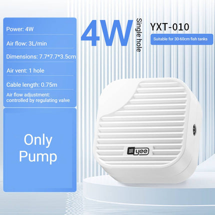 Silent Aquarium Oxygen Air Pump Single Outlet 3W 4W for Fish Tanks