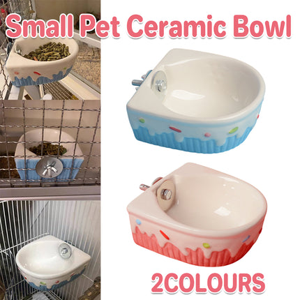 Small Pet Hanging Ceramic Bowl Ceramic Food Dish for Cage Rabbit Chinchilla Rat