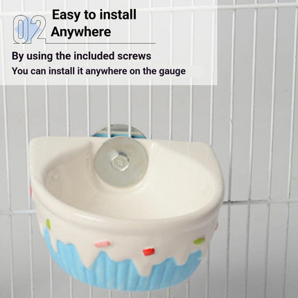 Small Pet Hanging Ceramic Bowl Ceramic Food Dish for Cage Rabbit Chinchilla Rat