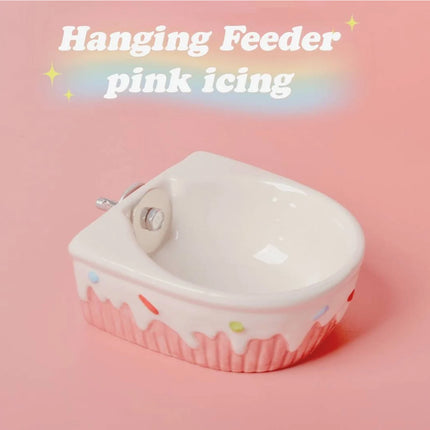 Small Pet Hanging Ceramic Bowl Ceramic Food Dish for Cage Rabbit Chinchilla Rat