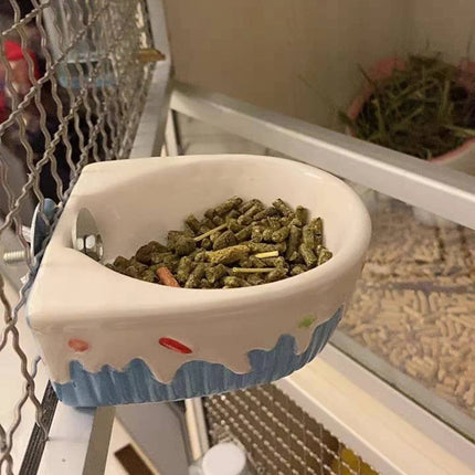 Small Pet Hanging Ceramic Bowl Ceramic Food Dish for Cage Rabbit Chinchilla Rat