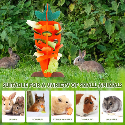 Carrot Shaped Wooden Food Dispenser Rabbit Toy Bunny Chew Enrichment Pet Toy
