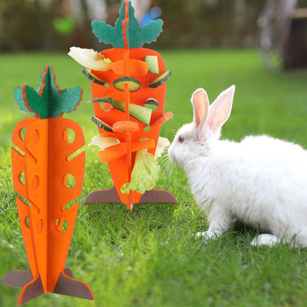 Carrot Shaped Wooden Food Dispenser Rabbit Toy Bunny Chew Enrichment Pet Toy