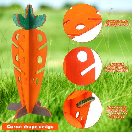 Carrot Shaped Wooden Food Dispenser Rabbit Toy Bunny Chew Enrichment Pet Toy