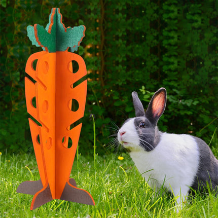 Carrot Shaped Wooden Food Dispenser Rabbit Toy Bunny Chew Enrichment Pet Toy