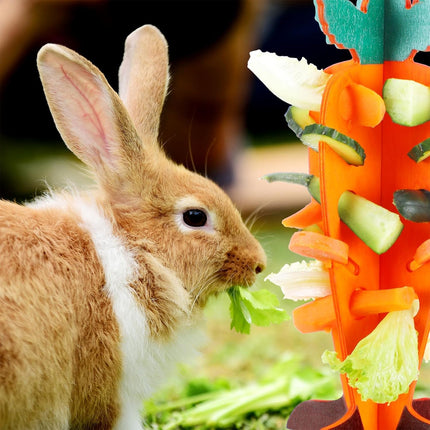 Carrot Shaped Wooden Food Dispenser Rabbit Toy Bunny Chew Enrichment Pet Toy