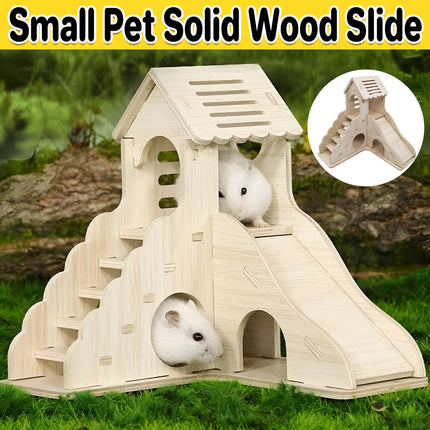 Hamster Wooden House Villa Shelter Small Pet Cage Decor Landscaping Accessories
