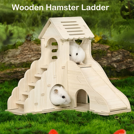 Hamster Wooden House Villa Shelter Small Pet Cage Decor Landscaping Accessories