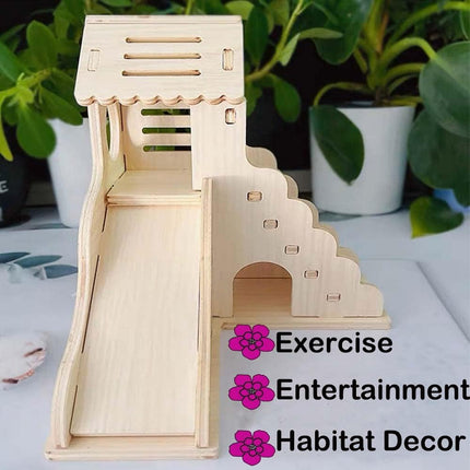 Hamster Wooden House Villa Shelter Small Pet Cage Decor Landscaping Accessories