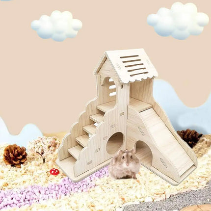 Hamster Wooden House Villa Shelter Small Pet Cage Decor Landscaping Accessories