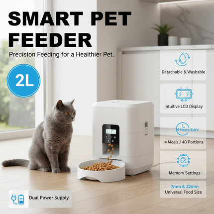 2L Automatic Pet Feeder Timed Cat Dog Food Dispenser with LCD Large Window