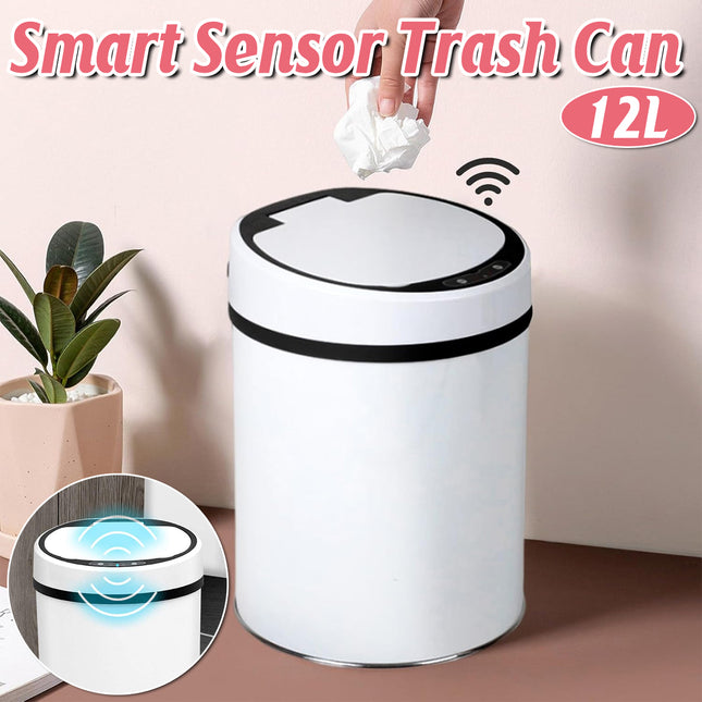 Sensor Trash Bin 12L Automatic Motion Rubbish Can White for Kitchen Home Use
