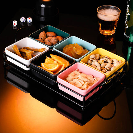 6 Compartment Serving Tray Set with Stand Portable Snack Organiser Party Platter