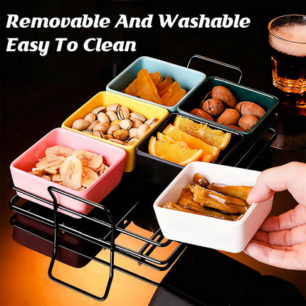6 Compartment Serving Tray Set with Stand Portable Snack Organiser Party Platter