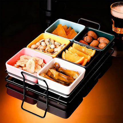 6 Compartment Serving Tray Set with Stand Portable Snack Organiser Party Platter