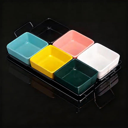 6 Compartment Serving Tray Set with Stand Portable Snack Organiser Party Platter