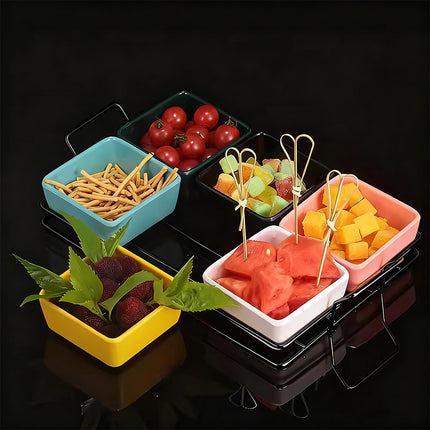 6 Compartment Serving Tray Set with Stand Portable Snack Organiser Party Platter