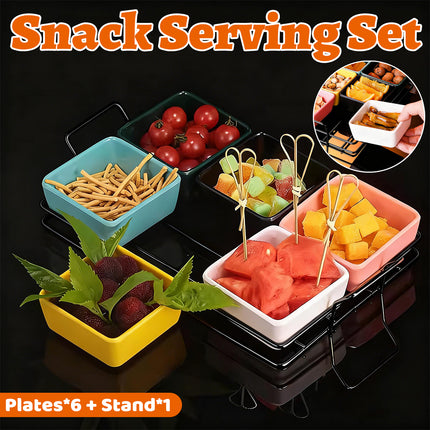6 Compartment Serving Tray Set with Stand Portable Snack Organiser Party Platter