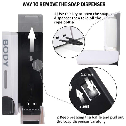 3 Sizes Soap Dispenser Wall Mount Hand Wash Bathroom Shampoo Shower Liquid Manual