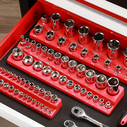 3PCS Socket Organiser Set with Strong Built-in Grip 1/4 3/8 1/2 Drive Tool Holders Wall Mountable