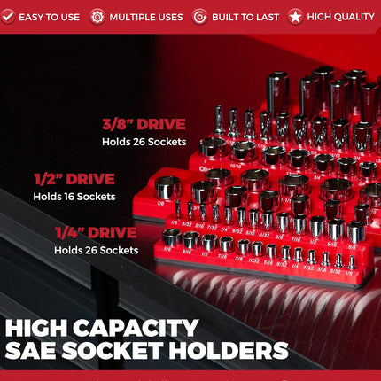 3PCS Socket Organiser Set with Strong Built-in Grip 1/4 3/8 1/2 Drive Tool Holders Wall Mountable