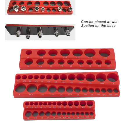 3PCS Socket Organiser Set with Strong Built-in Grip 1/4 3/8 1/2 Drive Tool Holders Wall Mountable