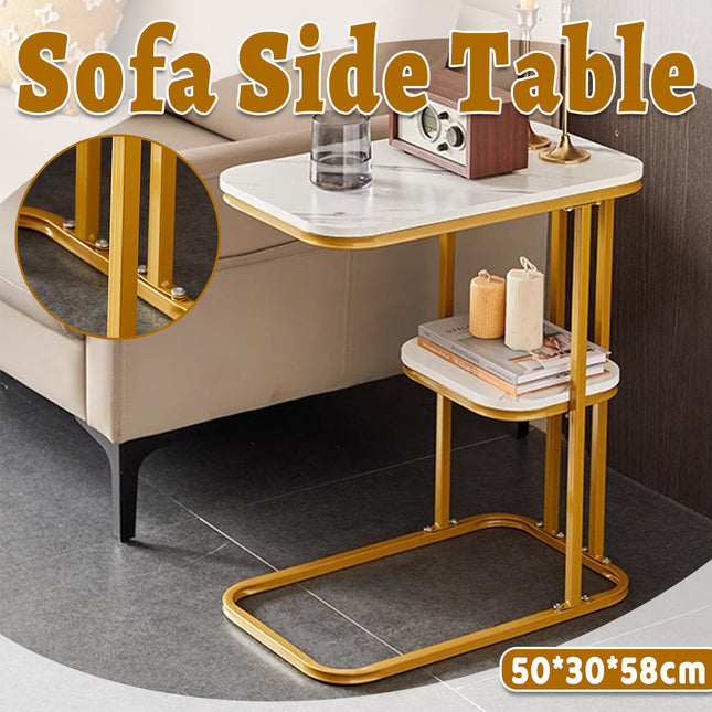 2-Tier Sofa Side Table with Storage Shelf for Living Room Bedroom Space Saving