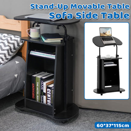 Mobile Height Adjustable Sofa Side Table Computer Desk with Wheels Space Saving