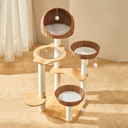 5-Tier Wooden Cat Tree Tower 127cm with Dome Bed Space Capsule and Sisal Posts