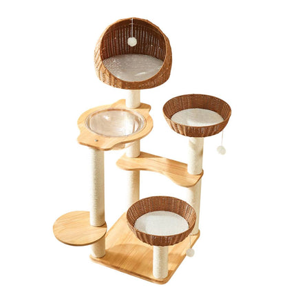 5-Tier Wooden Cat Tree Tower 127cm with Dome Bed Space Capsule and Sisal Posts