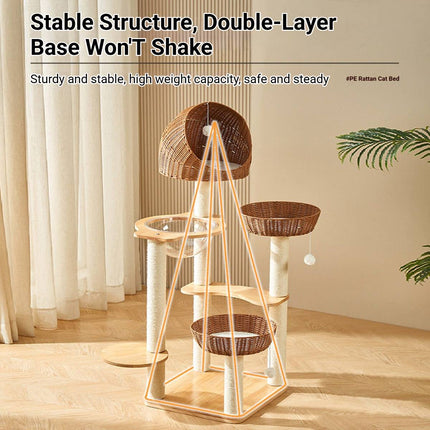 5-Tier Wooden Cat Tree Tower 127cm with Dome Bed Space Capsule and Sisal Posts