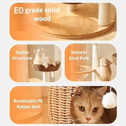 5-Tier Wooden Cat Tree Tower 127cm with Dome Bed Space Capsule and Sisal Posts