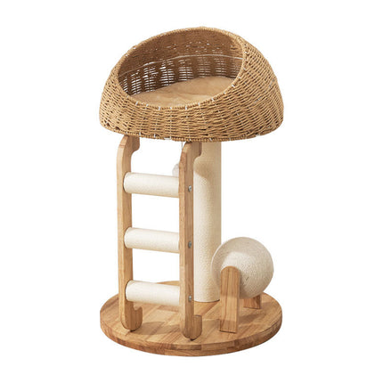 Solid Wood Integrated Cat Climbing Frame Bed Tree with Scratch Post for Cats