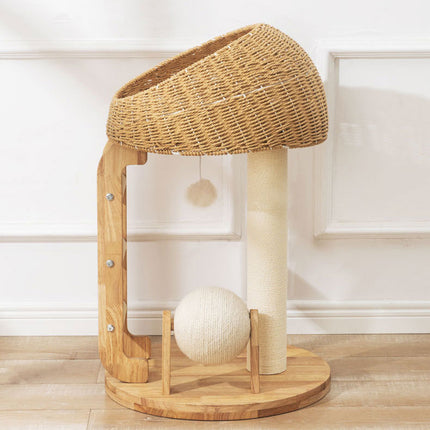 Solid Wood Integrated Cat Climbing Frame Bed Tree with Scratch Post for Cats