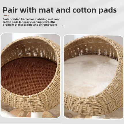 Solid Wood Integrated Cat Climbing Frame Bed Tree with Scratch Post for Cats