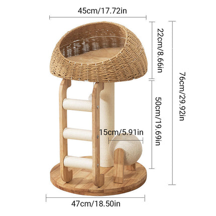 Solid Wood Integrated Cat Climbing Frame Bed Tree with Scratch Post for Cats