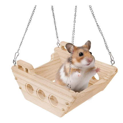 Wooden Cradle Swing Hammock Cage Accessory for Small Pets Cage Decoration Use