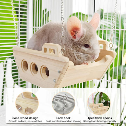 Wooden Cradle Swing Hammock Cage Accessory for Small Pets Cage Decoration Use