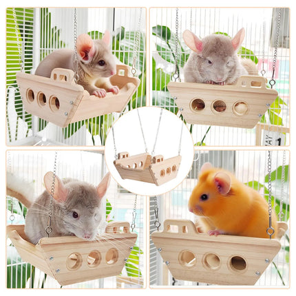 Wooden Cradle Swing Hammock Cage Accessory for Small Pets Cage Decoration Use