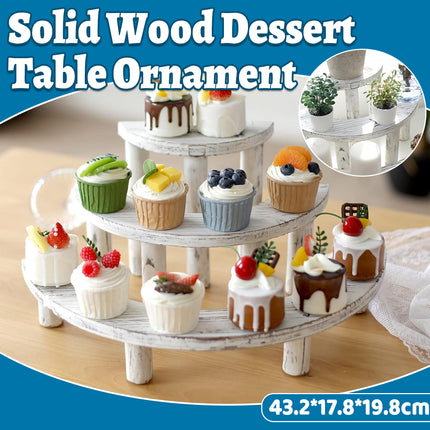 3 Tier Solid Wood Dessert Stand White Aesthetic for Party Cake Pastry Display