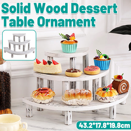 3 Tier Solid Wood Dessert Stand White Aesthetic for Party Cake Pastry Display