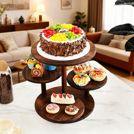 Multi Tier Solid Wood Cake Snack Display Stand for Bakery Coffee Party Decor