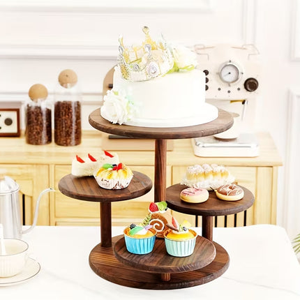 Multi Tier Solid Wood Cake Snack Display Stand for Bakery Coffee Party Decor
