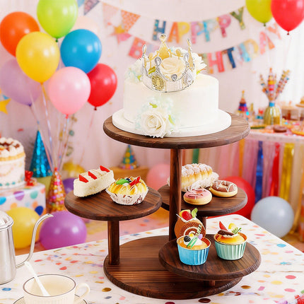 Multi Tier Solid Wood Cake Snack Display Stand for Bakery Coffee Party Decor