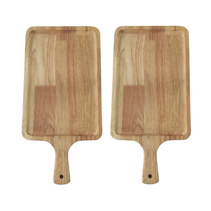 2PCS Solid Wood Steak Plate with Handle Easy to Clean Serving Tray Home Party