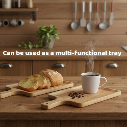 2PCS Solid Wood Steak Plate with Handle Easy to Clean Serving Tray Home Party