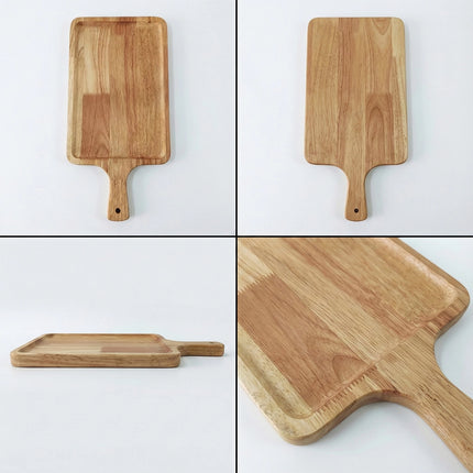 2PCS Solid Wood Steak Plate with Handle Easy to Clean Serving Tray Home Party